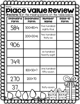 Preview of Christmas Place Value & Addition/Subtraction Review Pages
