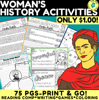 Preview of ❤75 PGS.WOMEN'S HISTORY ACTIVITIVIES-READING COMP.-WRITING-GAMES-COLORING & MORE