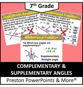 Preview of (7th) Complementary and Supplementary Angles in a PowerPoint Presentation