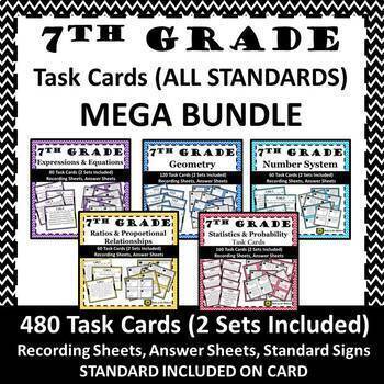 Preview of ⭐7th Grade Math Task Cards Bundle {ALL STANDARDS}⭐