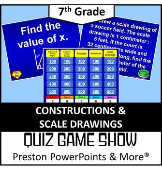 Preview of (7th) Quiz Show Game Constructions and Scale Drawings in a PowerPoint