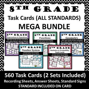 Preview of ⭐8th Grade Math Task Card Bundle {ALL STANDARDS}⭐