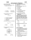 (8th Grade) Solving Systems of Equations QUIZ