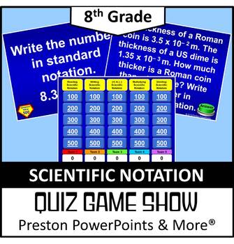 Preview of (8th) Quiz Show Game Scientific Notation in a PowerPoint Presentation