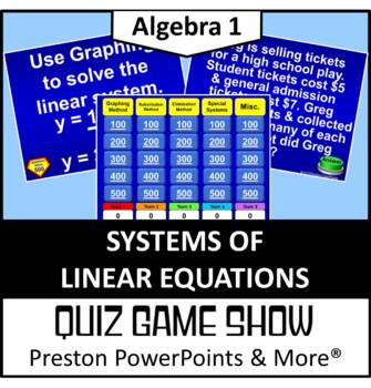 Preview of (Alg 1) Quiz Show Game Systems of Linear Equations in a PowerPoint Presentation