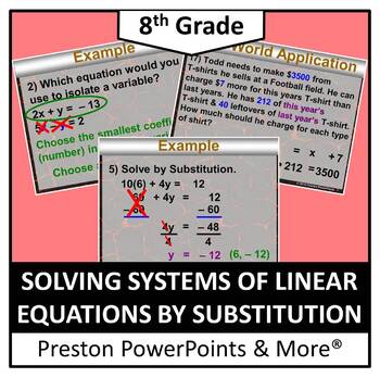 Preview of (8th) Solving Systems of Linear Equations by Substitution in a PowerPoint