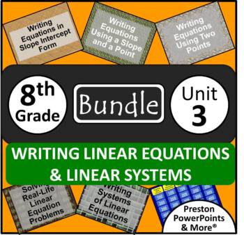 Preview of (8th) Writing Linear Equations and Linear Systems {Bundle} in a PowerPoint
