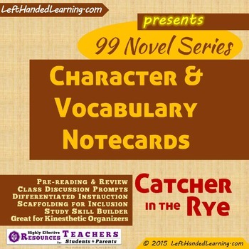 Preview of {99 Novel} Catcher in the Rye by J.D. Salinger Character & Vocabulary notecards