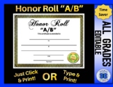 "A/B" Honor Roll Certificate Gold Foil Border - All Grades