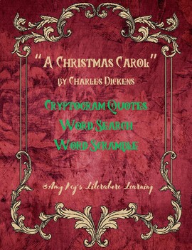 Preview of "A Christmas Carol" Cryptograms, Word Search & Scramble for Middle & High School