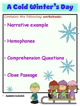 Preview of 'A Cold Winter's Day' (Narrative Example & Worksheets)