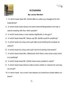 Preview of "A+ Custodian" by Louise Bordon, Battle of the Books Questions