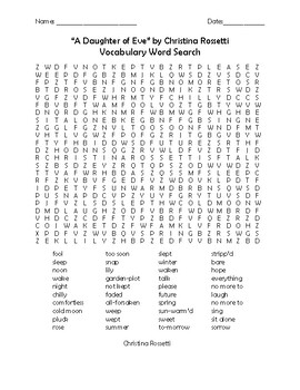 Preview of "A Daughter of Eve" by Christina Rossetti Word Search and Poem