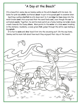 Preview of “A Day at the Beach” High Level  5th Grade Coloring Page