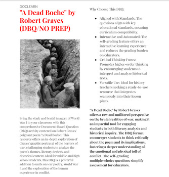 Preview of "A Dead Boche" by Robert Graves - The Grim Reality of War (WWI) DBQ NO PREP