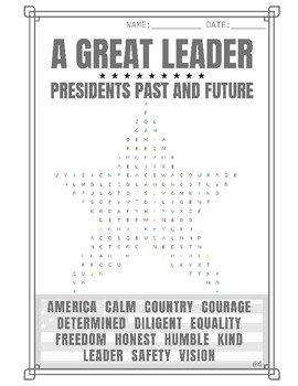 Preview of "A Great Leader" Word Search and Vocab Match - Presidents Day