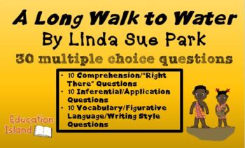 Preview of "A Long Walk to Water" 30 Multiple Choice leveled questions - assessment