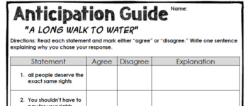 Preview of "A Long Walk to Water" Anticipation Guide