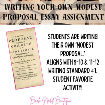 Preview of "A Modest Proposal" Essay Assignment with Rubric and Example