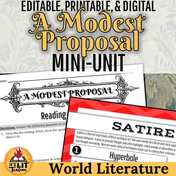 Preview of "A Modest Proposal" by Jonathan Swift Satire Mini-Unit | Printable & Digital