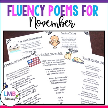 Preview of Fluency Poems for November, Monthly Poetry Comprehension Poetry Centers