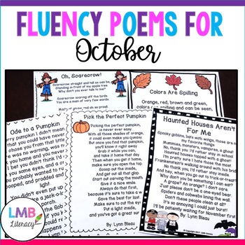 Preview of Fluency Poems for October, Monthly Poetry Comprehension or Poetry Centers