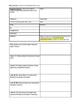 Preview of "A Poem for My Librarian Mrs. Long" Cornell Focus Notes 7th Collections *eLearn