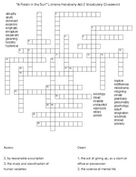 A Raisin In The Sun Vocab Crossword Puzzle - WordMint