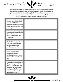 Preview of "A Rose For Emily" - Historical Context Worksheet/Activity