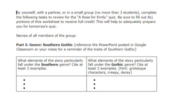 Preview of "A Rose for Emily" by William Faulkner Study Guide 