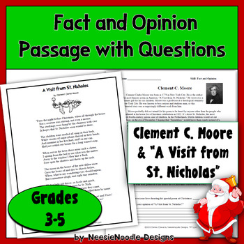 Preview of "A Visit from St. Nicholas by Clement C. Moore" Fact and Opinion Worksheet