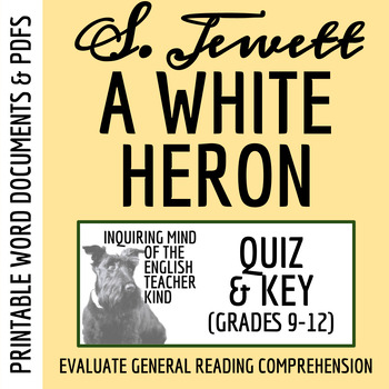Preview of "A White Heron" by Sarah Orne Jewett Quiz and Answer Key (Printable)