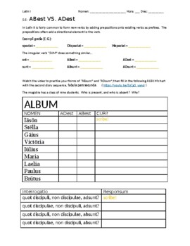 Preview of "ABest VERSUS ADest" Latin 1 Worksheet