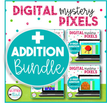 Preview of ADDITION Pixel Art Math Digital Mystery Pictures Google Sheets BUNDLE