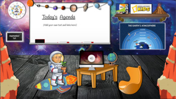 Preview of Animated Earth Sciences Themed Virtual Bitmoji Classroom + Space Banner