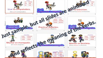 Preview of -AR-ER/IR VERB CONJUGATIONS PPT (ANIMATED) WITH SENTENCES & VERB GUSTAR