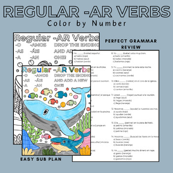 Preview of -AR Verbs Color by Number Regular Present Tense Spanish Grammar