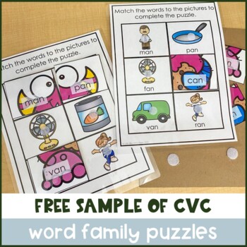 -AT & -AN Word Family Puzzle Freebie by Little Miss Kim's Class | TpT
