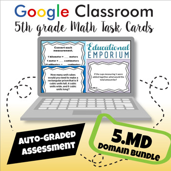 Preview of ⭐ AUTOMATICALLY GRADED ⭐ 5th Grade Measurement and Data Task Cards BUNDLE