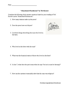 Preview of "Abandoned Farmhouse" by Ted Kooser Comprehension Questions