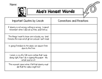 abes honest words connection worksheet by happiness in