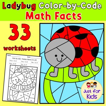 Preview of [Addition and Subtraction] 33 Ladybug Color-by-Code Worksheets