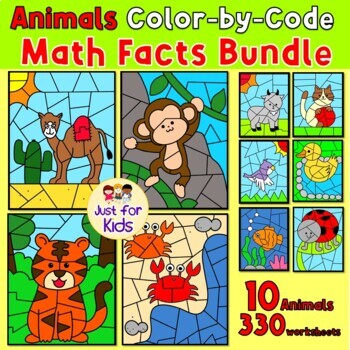 Preview of [Addition and Subtraction] Animals Color-by-Code 330 Worksheets Bundle