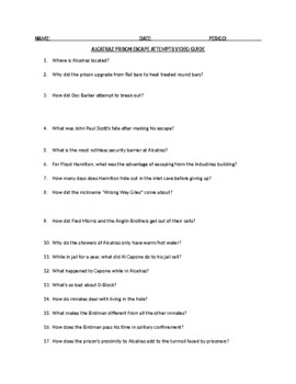 Preview of "Alcatraz: No Way Out" Video Guide Questions