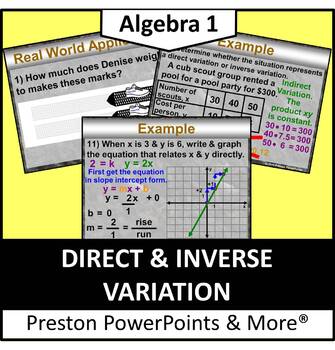 Preview of (Alg 1) Direct and Inverse Variation in a PowerPoint Presentation
