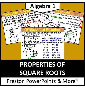 Preview of (Alg 1) Properties of Square Roots in a PowerPoint Presentation