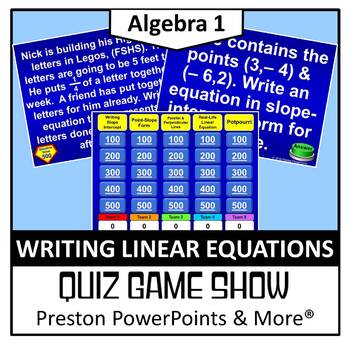 Preview of (Alg 1) Quiz Show Game Writing Linear Equations in a PowerPoint Presentation