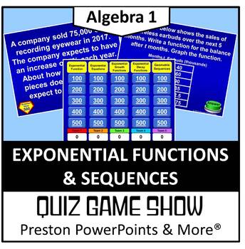 Preview of (Alg 1) Quiz Show Game Exponential Functions and Sequences in a PowerPoint