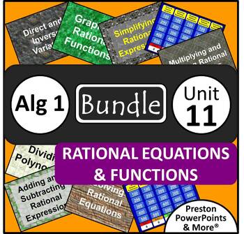 Preview of (Alg 1) Rational Equations and Functions {Bundle} in a PowerPoint Presentation