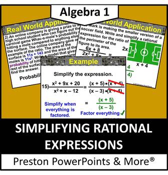 Preview of (Alg 1) Simplifying Rational Expressions in a PowerPoint Presentation
